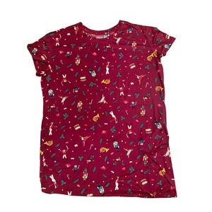 Joy Spun Womens L‎ XL Sleepshirt Nightgown Burgundy Nutcracker Ballet Print Cozy